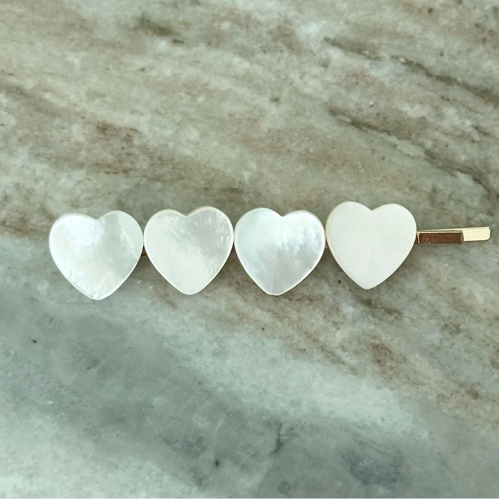 BaubleBar Heart Shaped White Mother of Pearl Look Hair Barrette